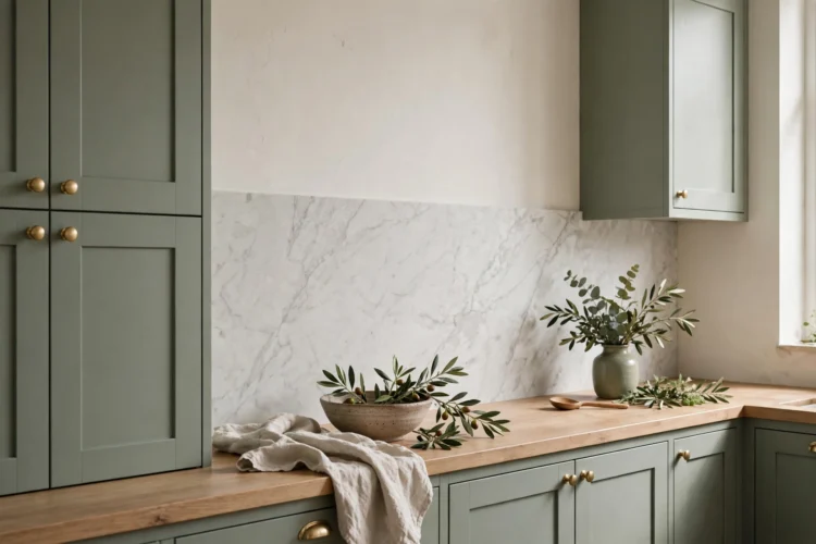 Honed Carrara marble backsplash with matte finish and soft gray veining