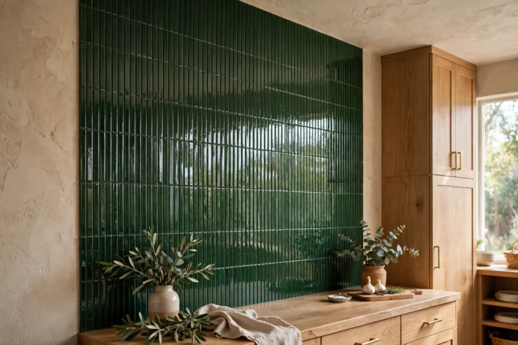 Slim kit-kat finger tile in tall vertical columns to ceiling