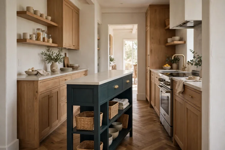 Slim 24-inch deep island in a galley kitchen