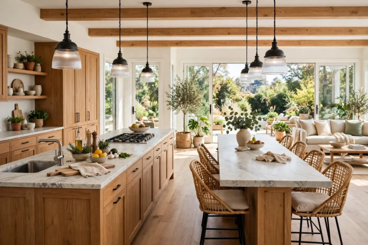 Double parallel kitchen islands in a large open kitchen