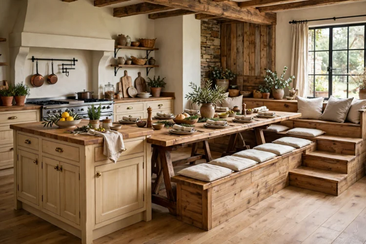 Farmhouse table extension attached to kitchen island