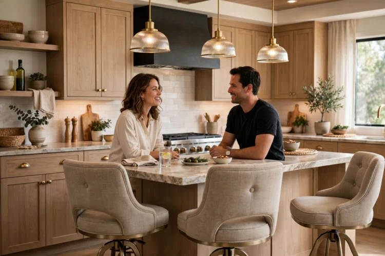Swivel counter stools at a kitchen island
