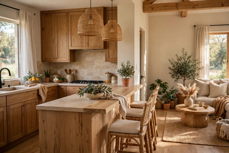 Peninsula dividing an open-plan kitchen and living room