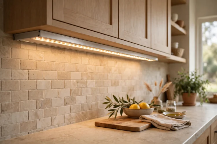 LED strip in aluminum channel under kitchen cabinets