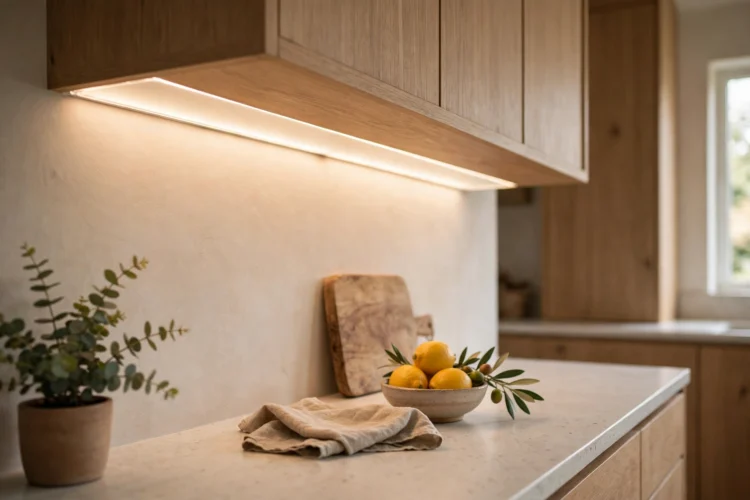 Tape light with diffuser under shallow cabinets
