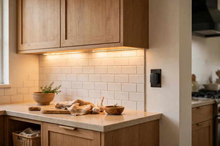 Hardwired under-cabinet lighting on a wall dimmer