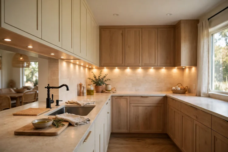 Recessed task row lighting kitchen perimeter counters