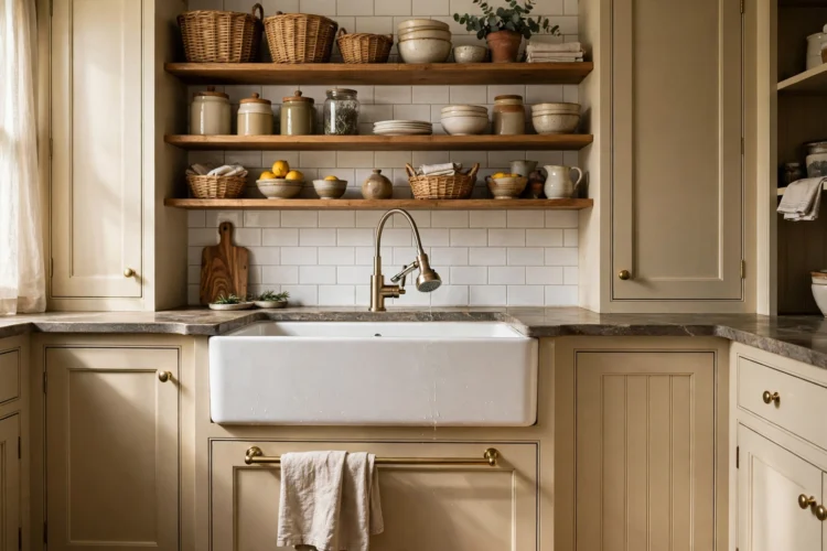 Farmhouse sink in a traditional butler pantry