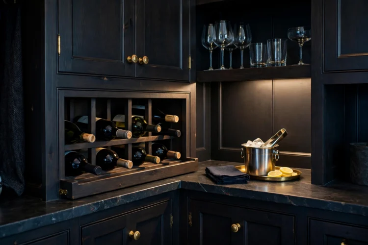 Wine rack and drinks shelf in a butler pantry