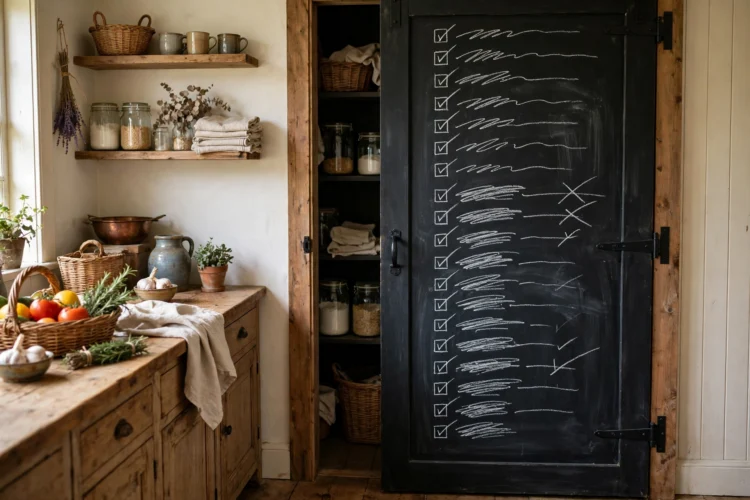 Chalkboard pantry door with a handwritten shopping list