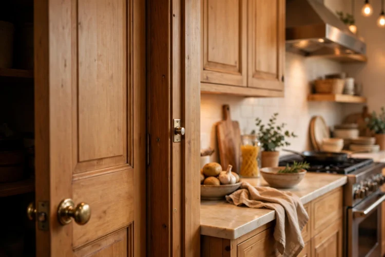 Pantry door with a small door-activated light switch in the frame