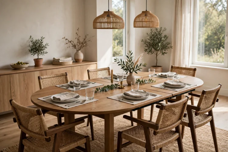 Round to oval extendable dining table set for six