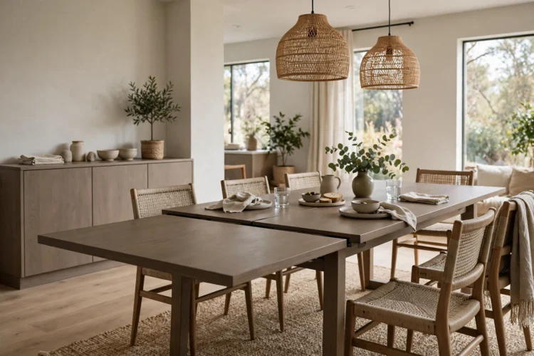Extendable dining table with a durable matte wood finish