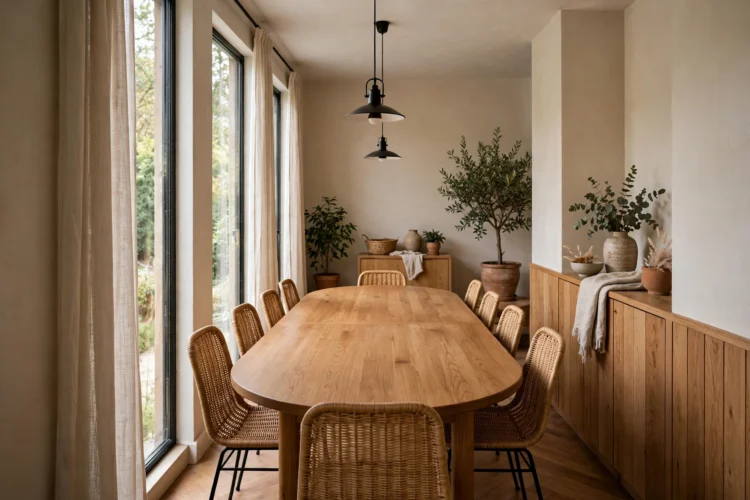 Oval extendable dining table in a narrow dining room