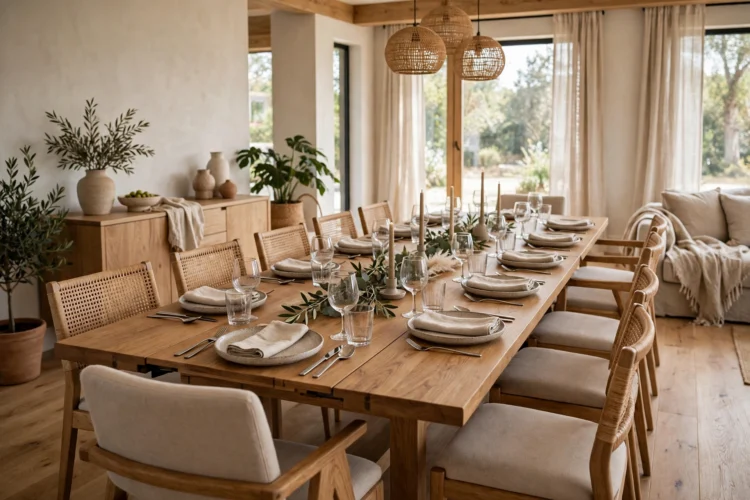 Rectangular extendable dining table set for ten guests
