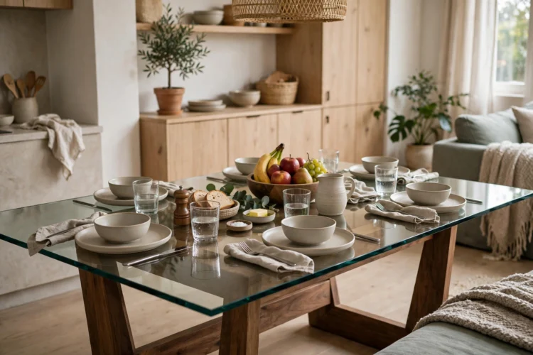 Thick tempered glass dining table set for daily family use