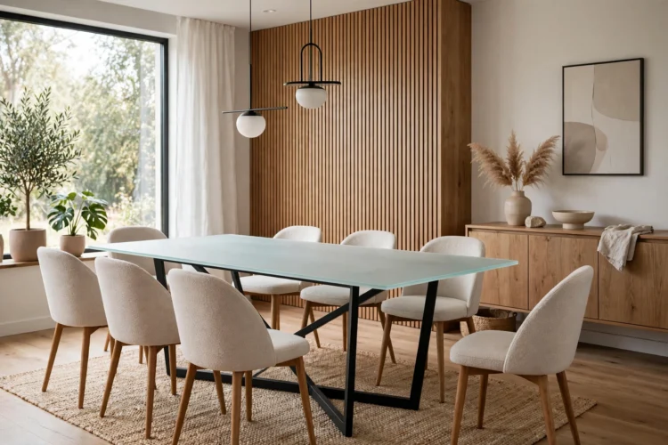 Frosted glass dining table in a modern dining room