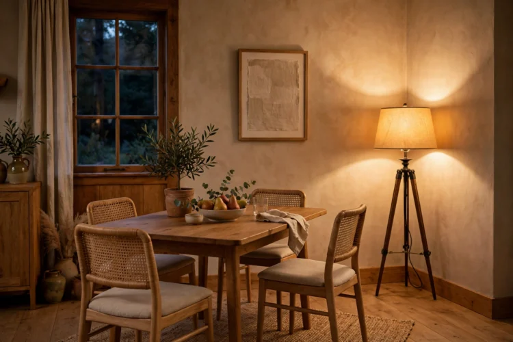 Floor lamp in the corner of a dining room