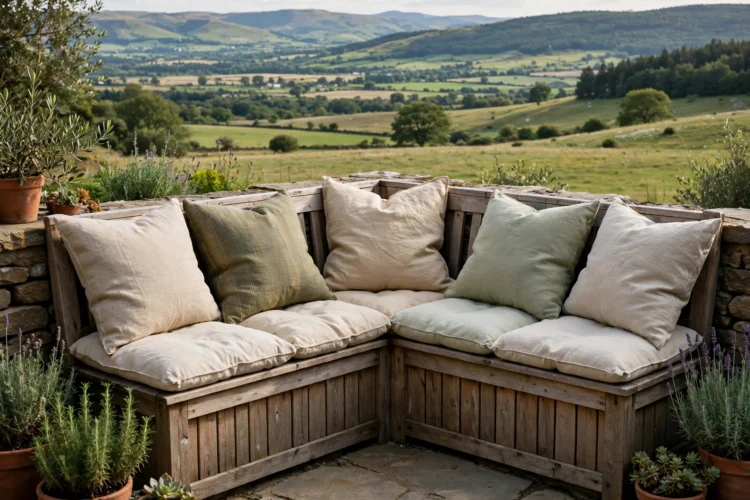 Washable fabric cushions on a built-in kitchen banquette