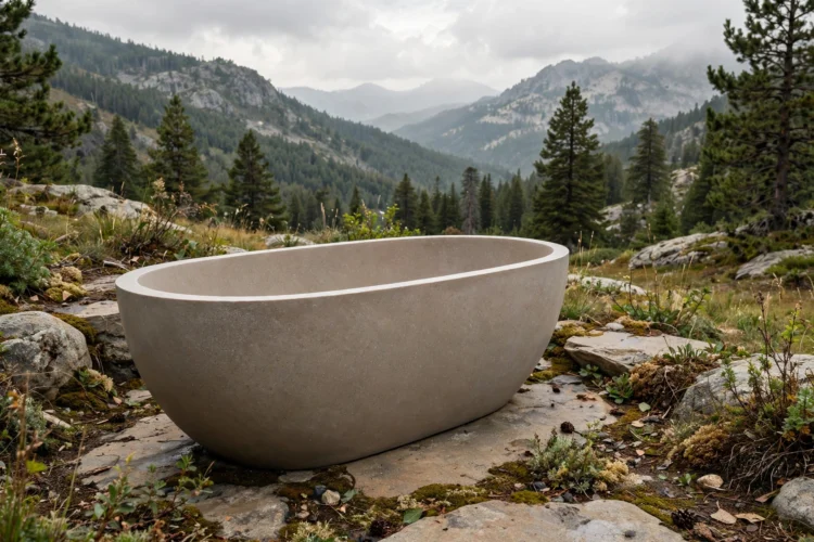 Stone resin freestanding tub with matte natural finish