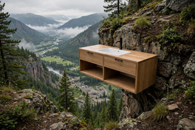 Floating bathroom vanity with open floor space below