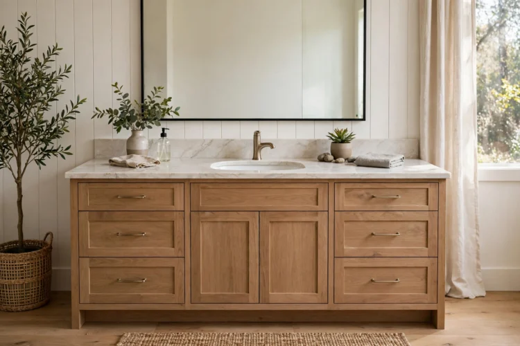 Single sink bathroom vanity with counter space on both sides
