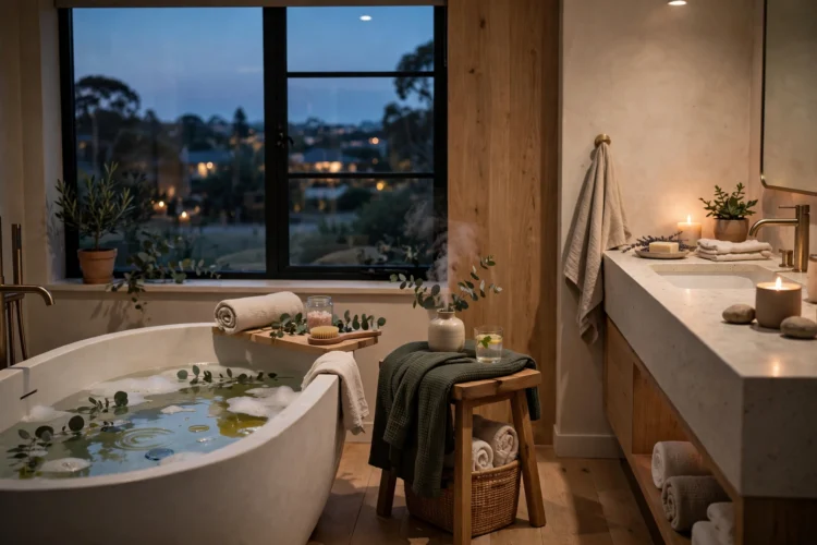 Evening bathroom scene set for a nightly wind down routine