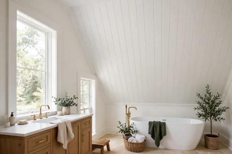 White painted bathroom ceiling making the room feel taller