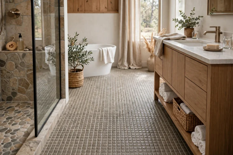 Textured grip tile floor in a bathroom