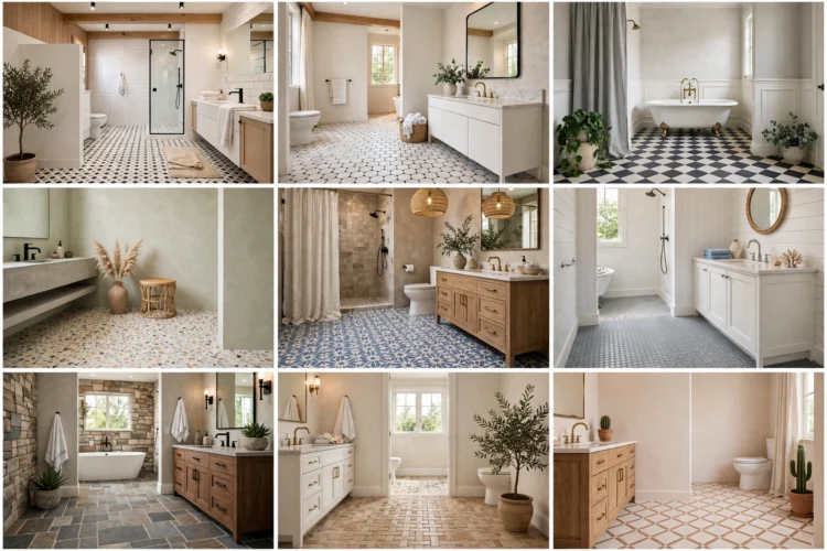 9 Bathroom Tile Floor Ideas With Pattern and Texture
