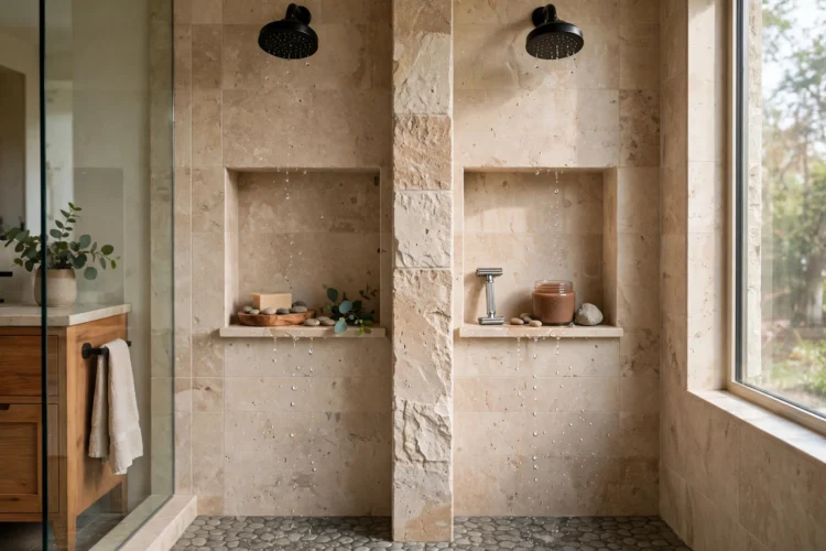 Double shower niche split by use