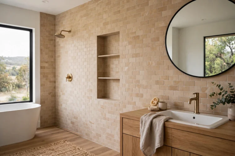 Shower niche tiled to match the wall