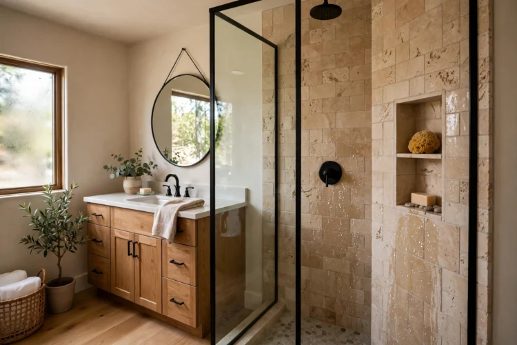 Shower niche placed on the side wall