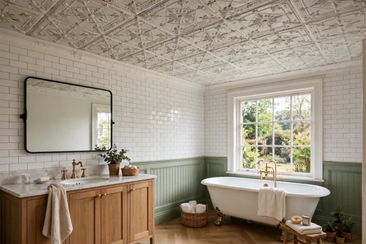 Pressed tin tile bathroom ceiling