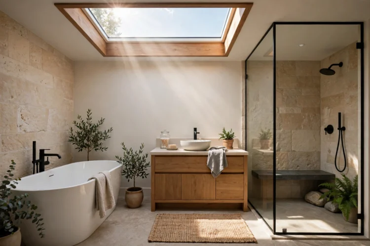 Skylight bringing daylight into a bathroom
