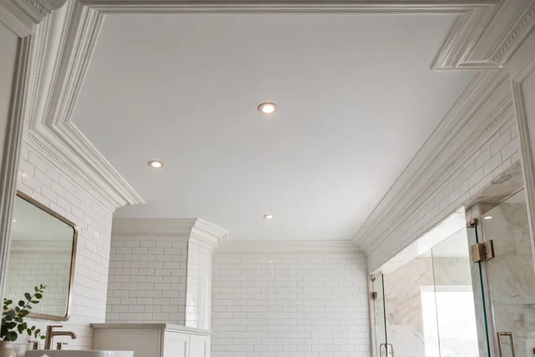 Crown molding framing a bathroom ceiling