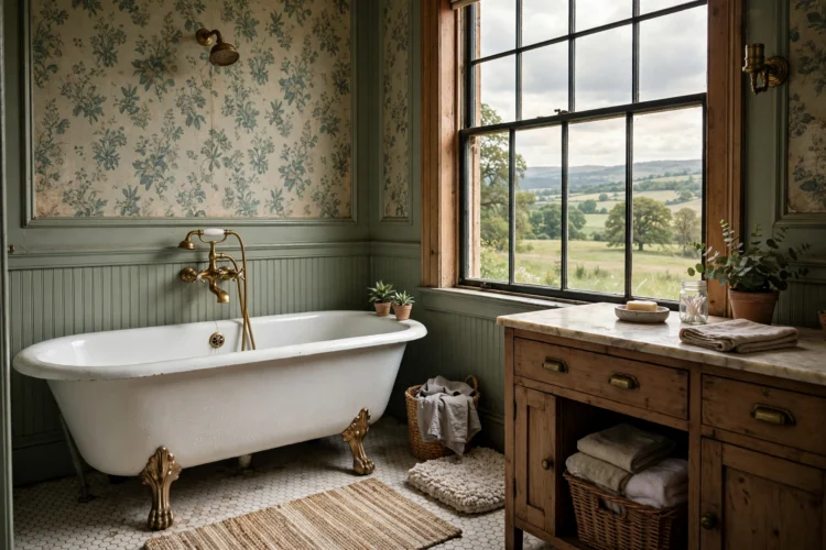 Clawfoot tub in a vintage bathroom